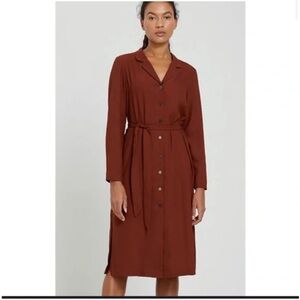 Frank and Oak Long Sleeve Belted Button Shirt Dress Women's Size XS Rust